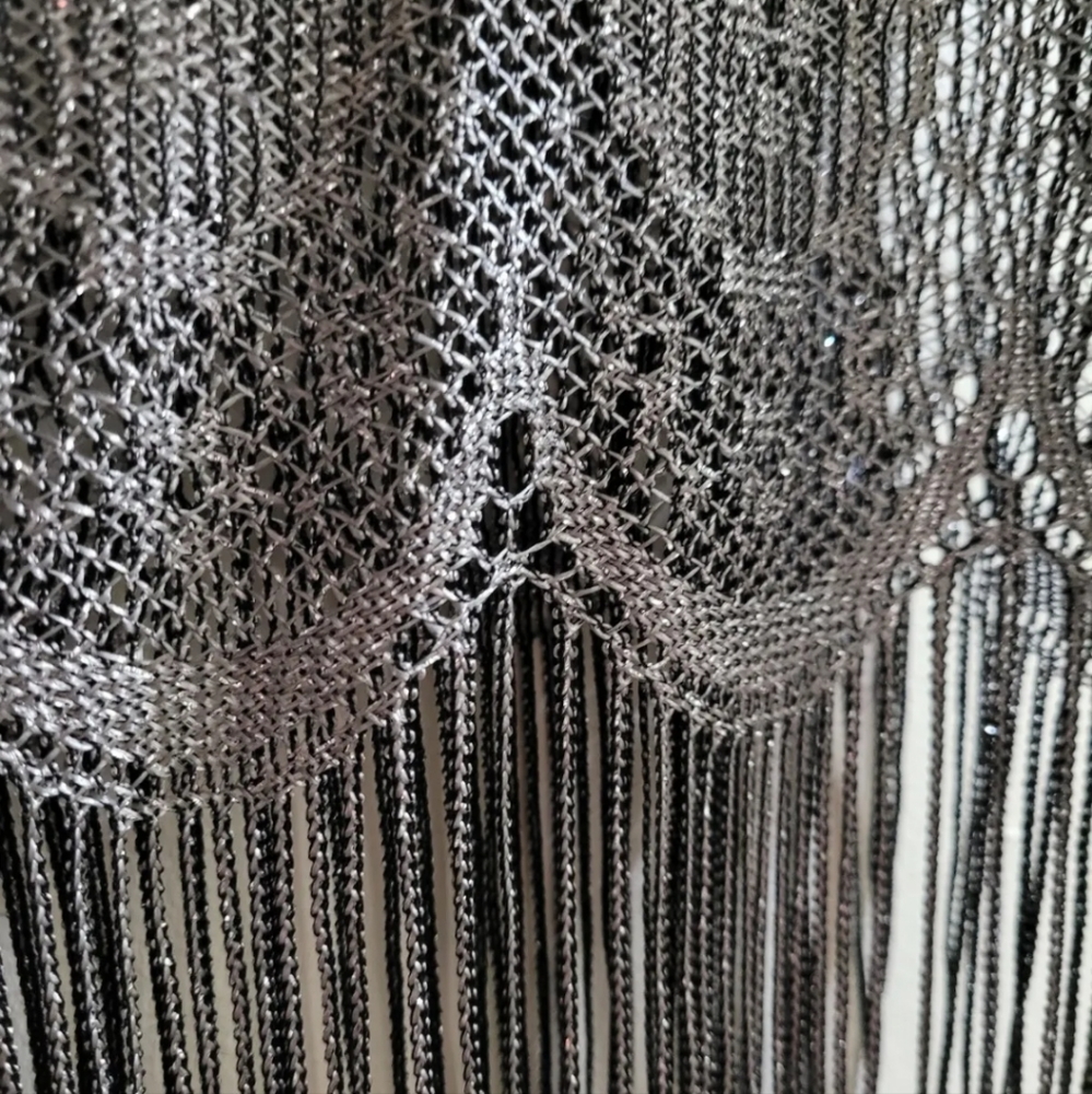 Vintage Virgo Brand Silver Knit Crochet Style Fringe Crop Top Blouse - Picture 8 of 8